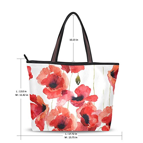 Floral Tote Handbags for Women Poppy Flowers Tote Purse Shoulder Bags with Handles