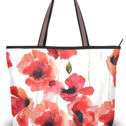 Floral Tote Handbags for Women Poppy Flowers Tote Purse Shoulder Bags with Handles