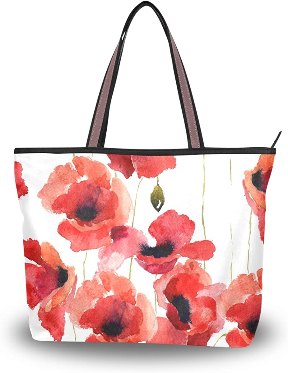 Floral Tote Handbags for Women Poppy Flowers Tote Purse Shoulder Bags with Handles