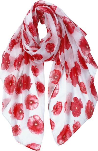 GERINLY Red Poppy Flower Scarfs for Women Lightweight Florals Shawl Wraps Spring Travel Accessory