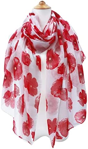 GERINLY Red Poppy Flower Scarfs for Women Lightweight Florals Shawl Wraps Spring Travel Accessory