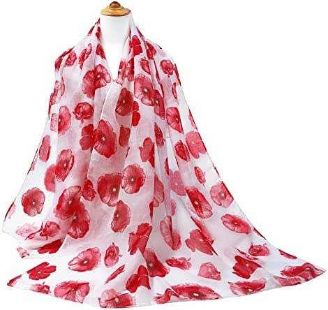 GERINLY Red Poppy Flower Scarfs for Women Lightweight Florals Shawl Wraps Spring Travel Accessory