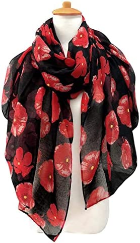 GERINLY Red Poppy Flower Scarfs for Women Lightweight Florals Shawl Wraps Spring Travel Accessory