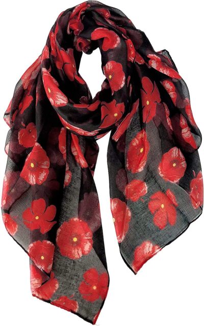 GERINLY Red Poppy Flower Scarfs for Women Lightweight Florals Shawl Wraps Spring Travel Accessory