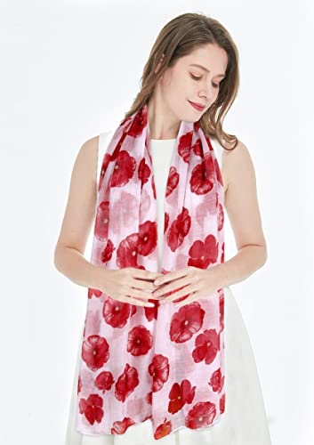 GERINLY Red Poppy Flower Scarfs for Women Lightweight Florals Shawl Wraps Spring Travel Accessory