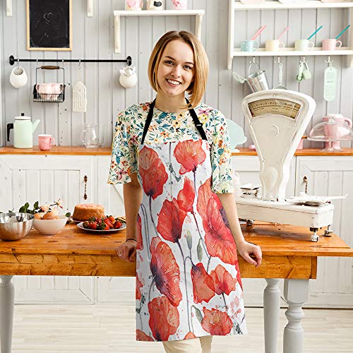 HGOD DESIGNS Poppy Flower Kitchen Apron,Watercolor Wild Red Poppies Pattern Bib Aprons For Home Cooking Gardening Adjustable Neck for Women...