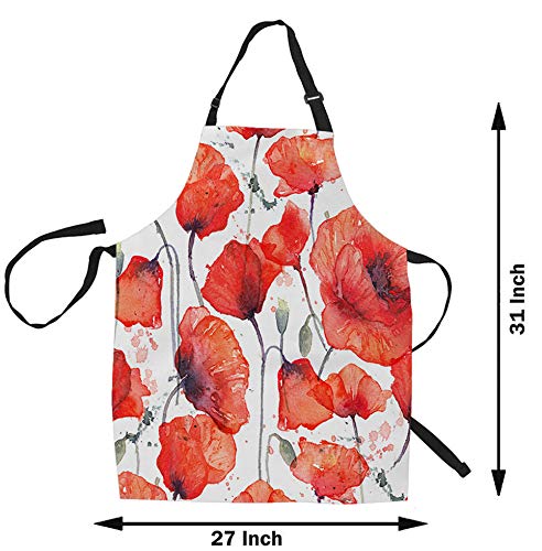 HGOD DESIGNS Poppy Flower Kitchen Apron,Watercolor Wild Red Poppies Pattern Bib Aprons For Home Cooking Gardening Adjustable Neck for Women...