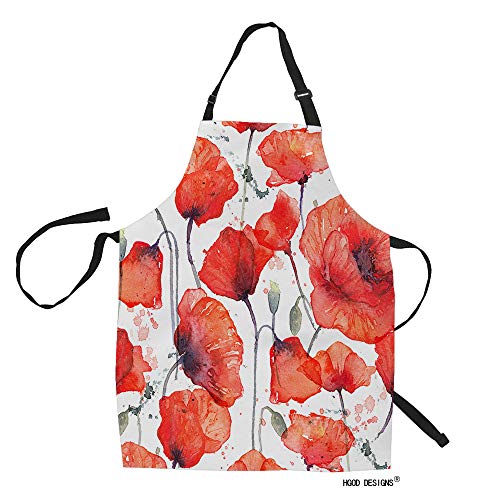 HGOD DESIGNS Poppy Flower Kitchen Apron,Watercolor Wild Red Poppies Pattern Bib Aprons For Home Cooking Gardening Adjustable Neck for Women...