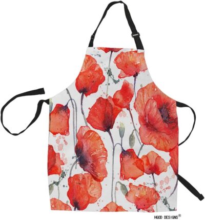 HGOD DESIGNS Poppy Flower Kitchen Apron,Watercolor Wild Red Poppies Pattern Bib Aprons For Home Cooking Gardening Adjustable Neck for Women...