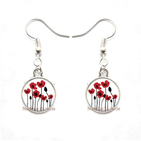 Yijianxhzao Red Poppies Earrings,Poppies Dangle Earrings,Poppies Charm Jewelry,Flower Jewelry,Poppy Flower Earrings,BV097 (V1)