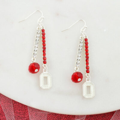 Ohio State Logo & Crystal Bar Earrings