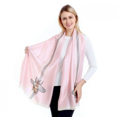 TT34 large Bee print satin silky scarf