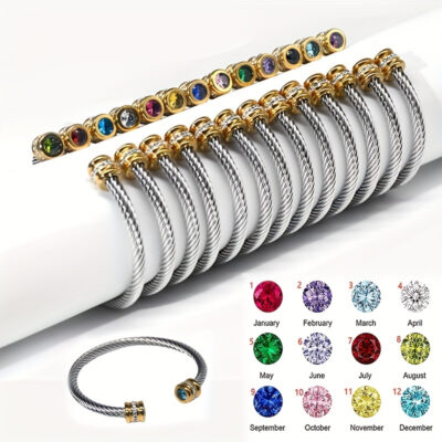 1pc Stainless Steel Bracelets With Creative Colorful Artificial Diamond Representing The Twelve Months For Men And Women