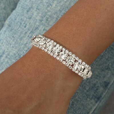 All match Bracelet Bangle Full Of Shiny Rhinestone Elegant Hand Jewelry Decor Simple Style