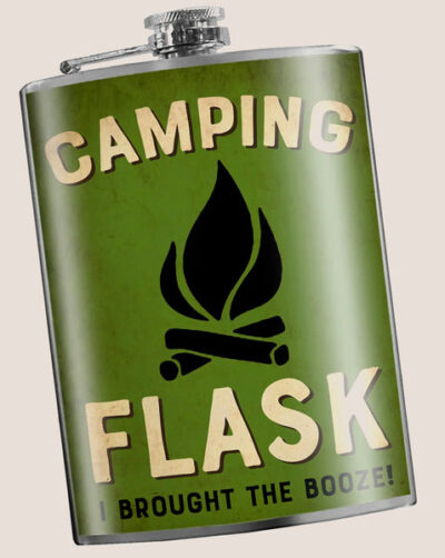 Camping Flask- vintage style, outdoors, summer, whiskey lover, gift for him - 8oz Stainless Steel Flask - comes in a gift box - by Trixie & Milo