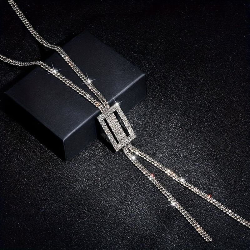 Long Pendant Necklace For Women Crystal Rhinestone Sweater Chain