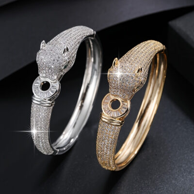 Luxury Fashion Surprise Embossed Zircon Refined Leopard Bracelet 18K Gold Plated