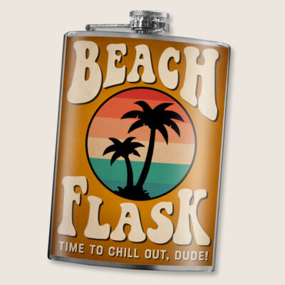 The Beach Flask - vintage style, ocean, summer, whiskey lover, gift for her - 8oz Stainless Steel Flask - comes in a gift box - by Trixie & Milo