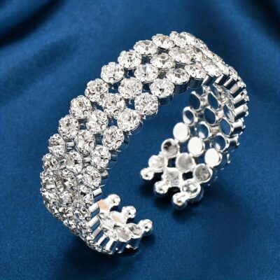 Three row Rhinestones Cuff Bangle Bracelet Temperament Open Bangle