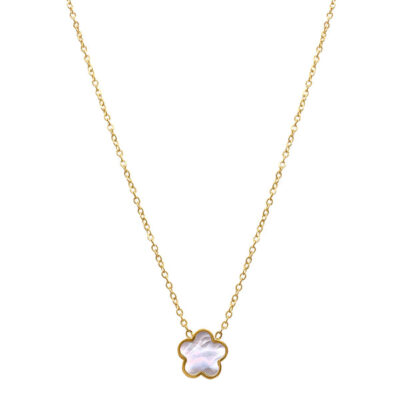 14k Gold Plated White Mother of Pearl Clover Necklace