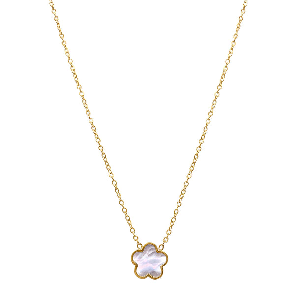 14k Gold Plated White Mother of Pearl Clover Necklace