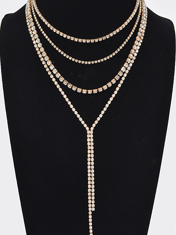 Multi-layered Rhinestone Long Necklace