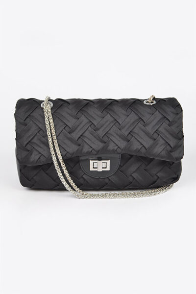 Pleated Satin Flap Shoulder Bag