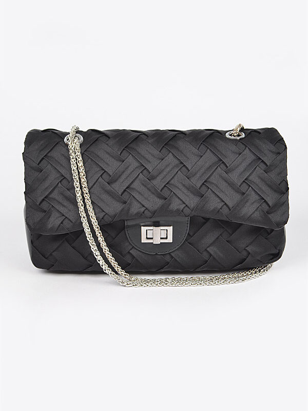 Pleated Satin Flap Shoulder Bag