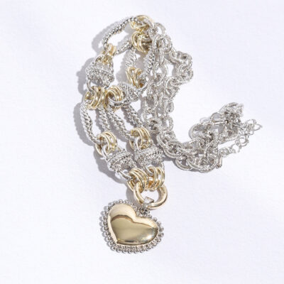 Puffy Heart Braided Link Necklace