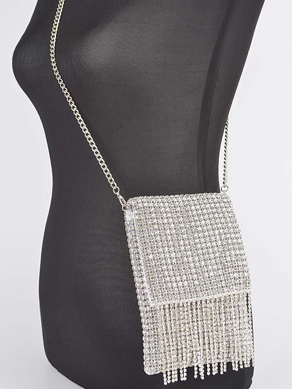 Rhinestone Fringe Clutch