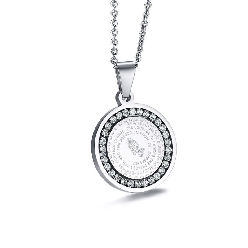 Stainless Steel Rhinestone Prayer English Scripture Pendant
